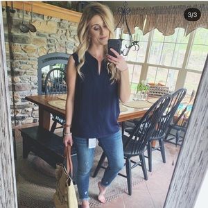 Navy Tank Blouse scallop sleeves